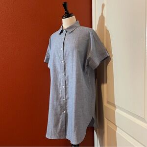Wool& Women’s The Laurel Merino & Linen Blue Button Front Lagenlook Shirt Tunic